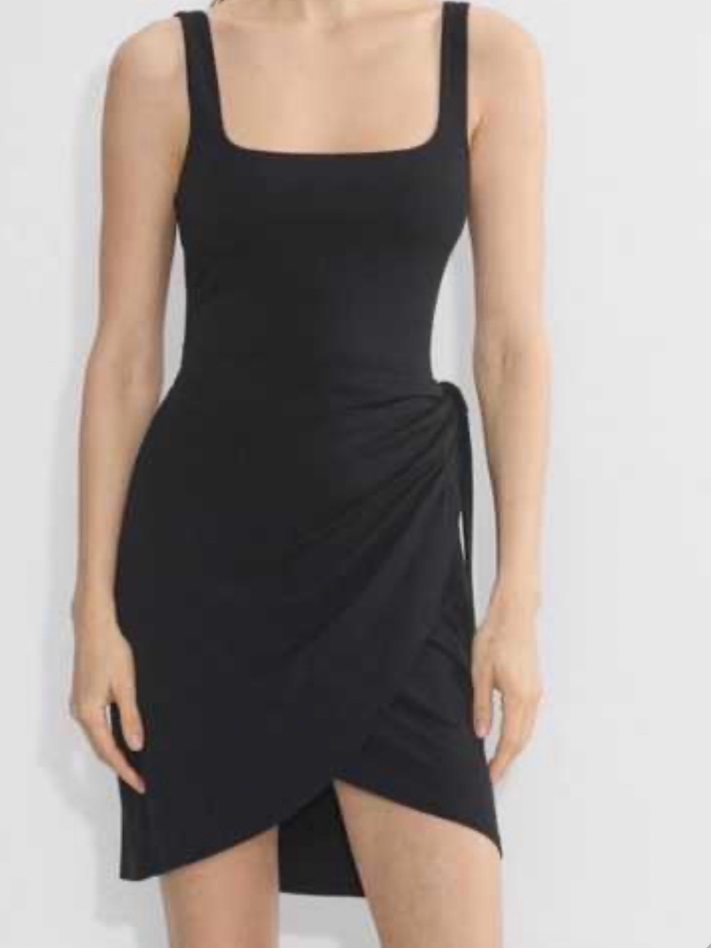 Wilfred Black Square-Neck Sleeveless Wrap Mini Dress